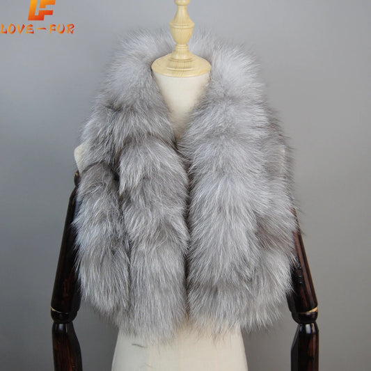 Women Female Winter Real Collar Long Fur Shawl Cloak Lady Clothes Accessories Real Fox Fur Scarf Warm Soft Long Fur Collar Scarf