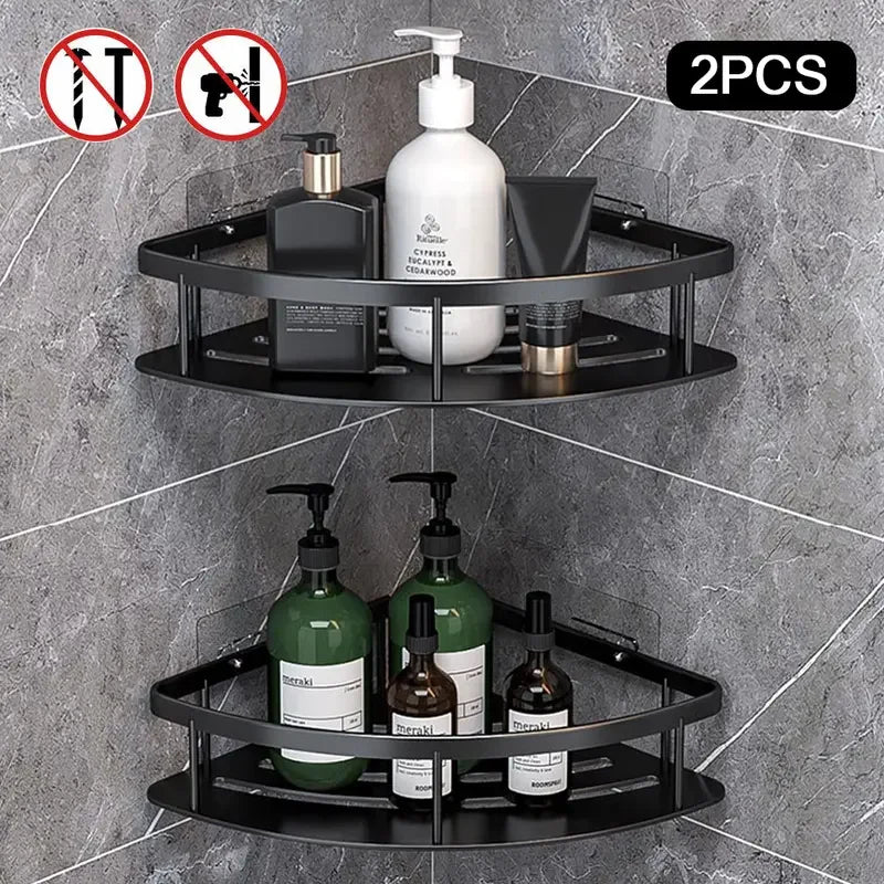 Bathroom Shelf Aluminum Alloy Shampoo Rack Makeup Storage Organizer Shower Shelf Bathroom Accessories No Drill Wall Corner Shelf