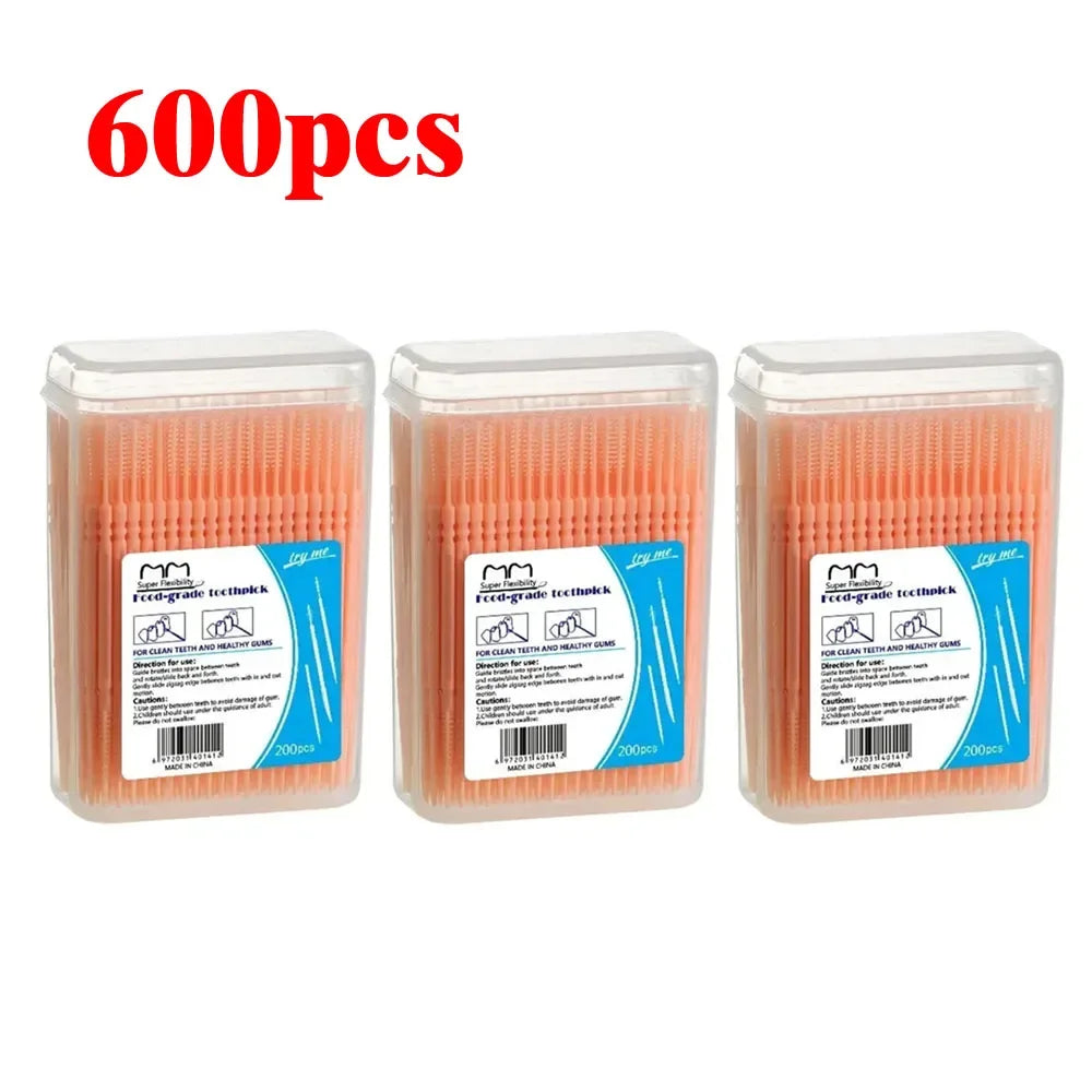 100/200/400/1000pcs Toothpick Brush Boxed Plastic Toothpick Disposable Household Interdental Brush Teeth Picking Dental Floss