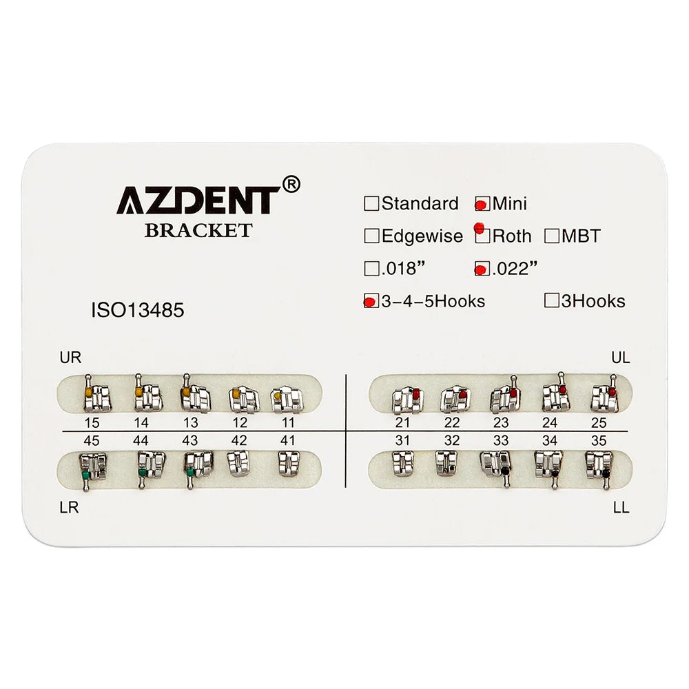 1pack AZDENT Dental Orthodontic Brackets  Mini / Standard Roth / MBT / Edgewise 022/018 Slot Hook 3/345