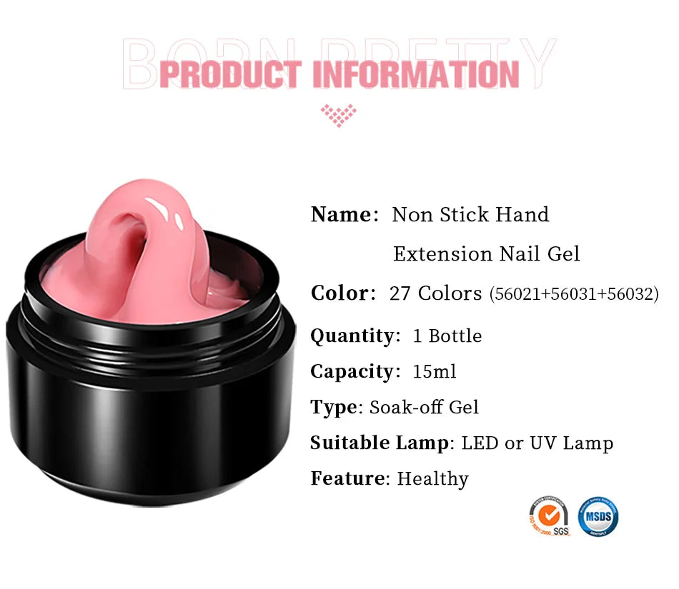 BORN PRETTY Non-Stick Hand Extension Gel Nail Polish 15ml 3D Shaping/Sculpting/Carving Milky Jelly UV/LED Nail Art Hard Gel