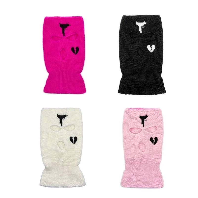 Winter Balaclava Skiing Hat with Three Holes Warm Outdoor Knitted Pullover Face Mask Multifunctional Sports