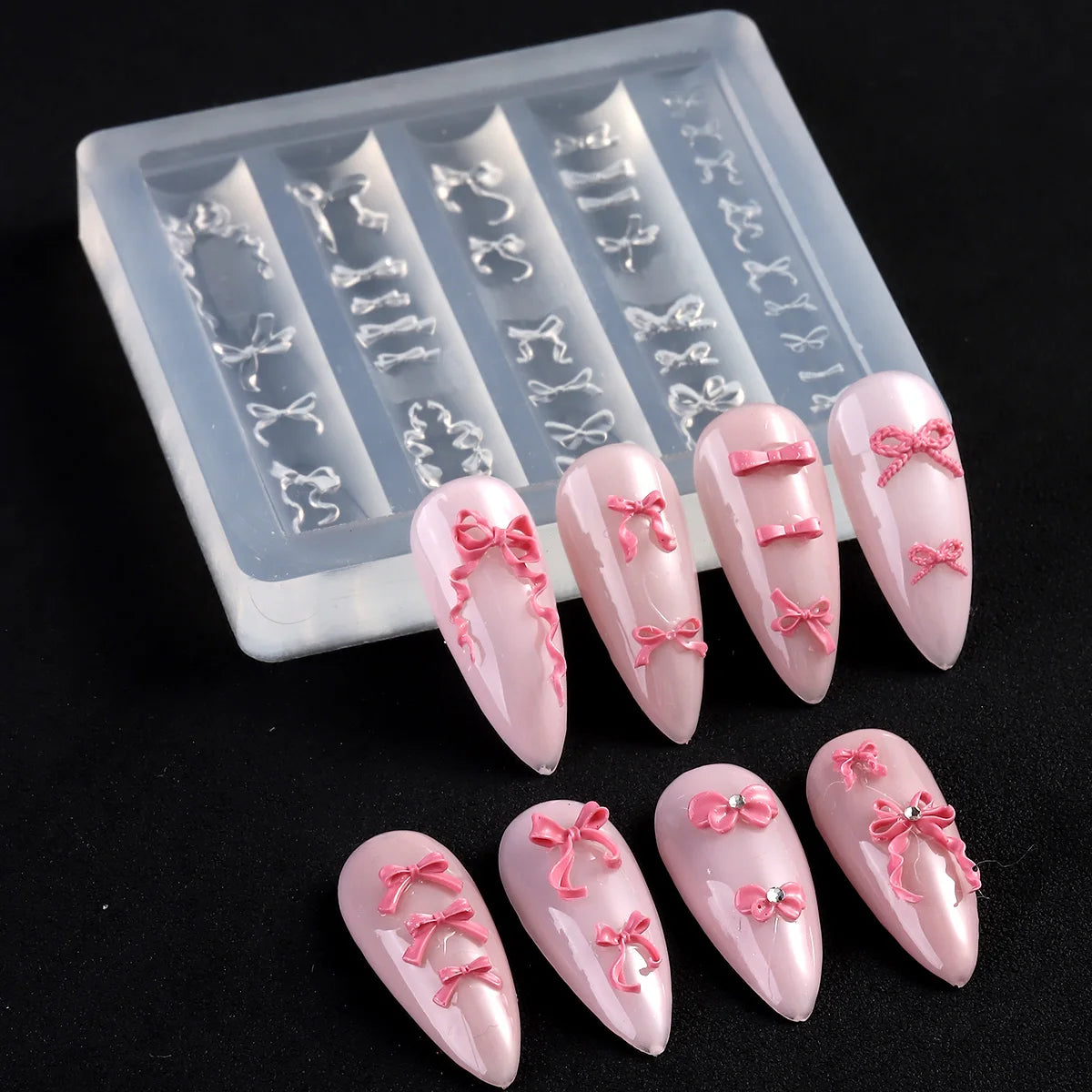 Lace Bowknot Nail Art Mold, French Manicure Silicone Stencil for DIY Nail Decoration, Nail Design Tool, Nail Printing Template
