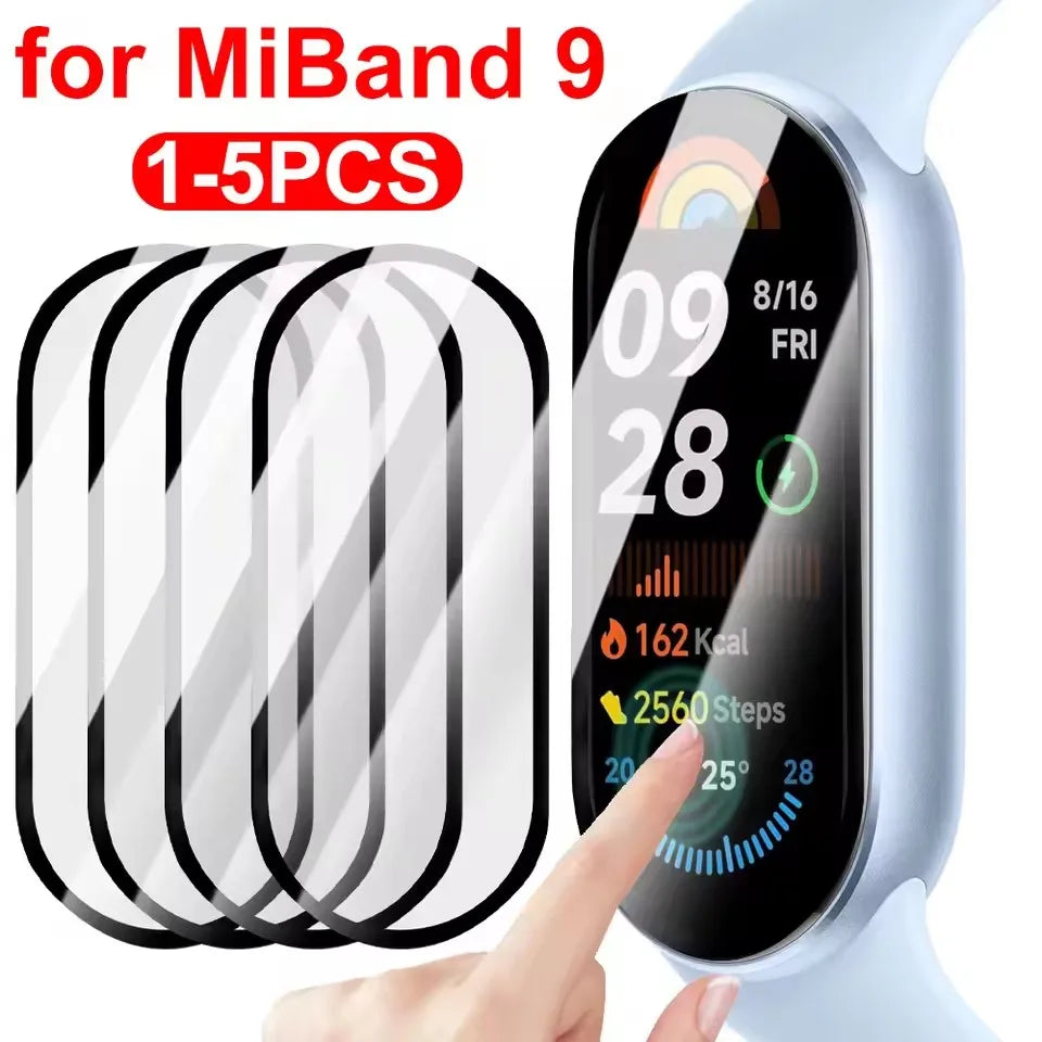 10D Film Glass for Xiaomi Mi Band 9 8 7 6 Screen Protector Miband 6 5 Smart Watchband Full Protective Cover Case Strap Bracelet