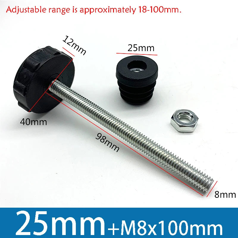 1-10Pcs Table Leg Plug With Nut and Adjustable Feet M8/M0x50/100mm Black Square/Round Furniture Rack Height Adjustable Foot Cup