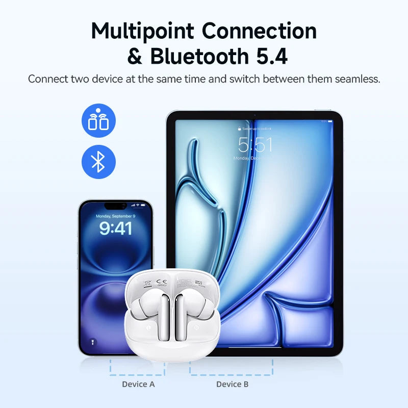 QCY MeloBuds N50 Wireless Earbuds Adaptive Hybrid ANC Bluetooth 5.4 Earphones 6Mics ENC 12mm Dynamic Driver Headphones 28H