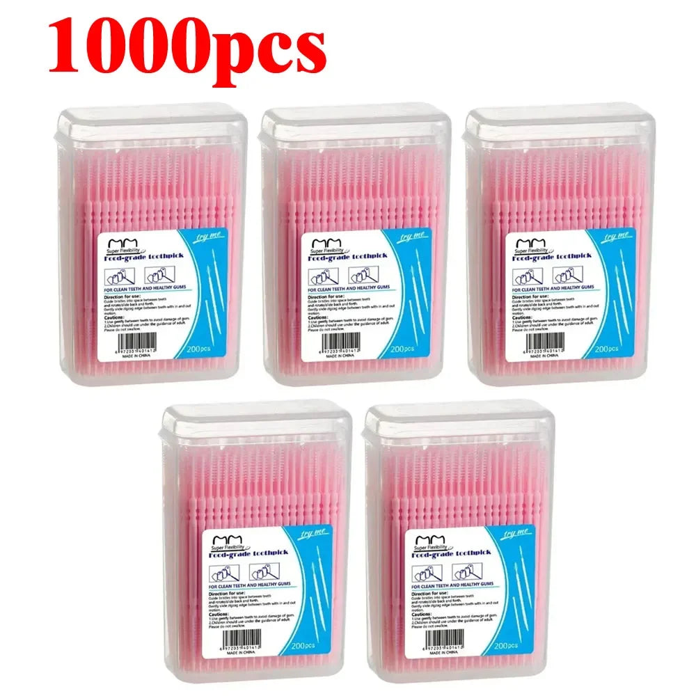100/200/400/1000pcs Toothpick Brush Boxed Plastic Toothpick Disposable Household Interdental Brush Teeth Picking Dental Floss