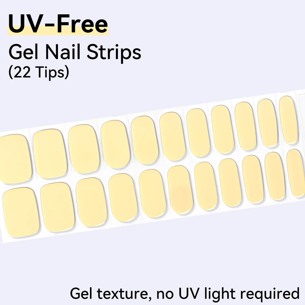 UV FREE Fully Cured Gel Nail Strips 16/22 Tips Self Adhesive Gel Nail Stickers DIY Nail Art Manicure DON'T NEED UV LAMP
