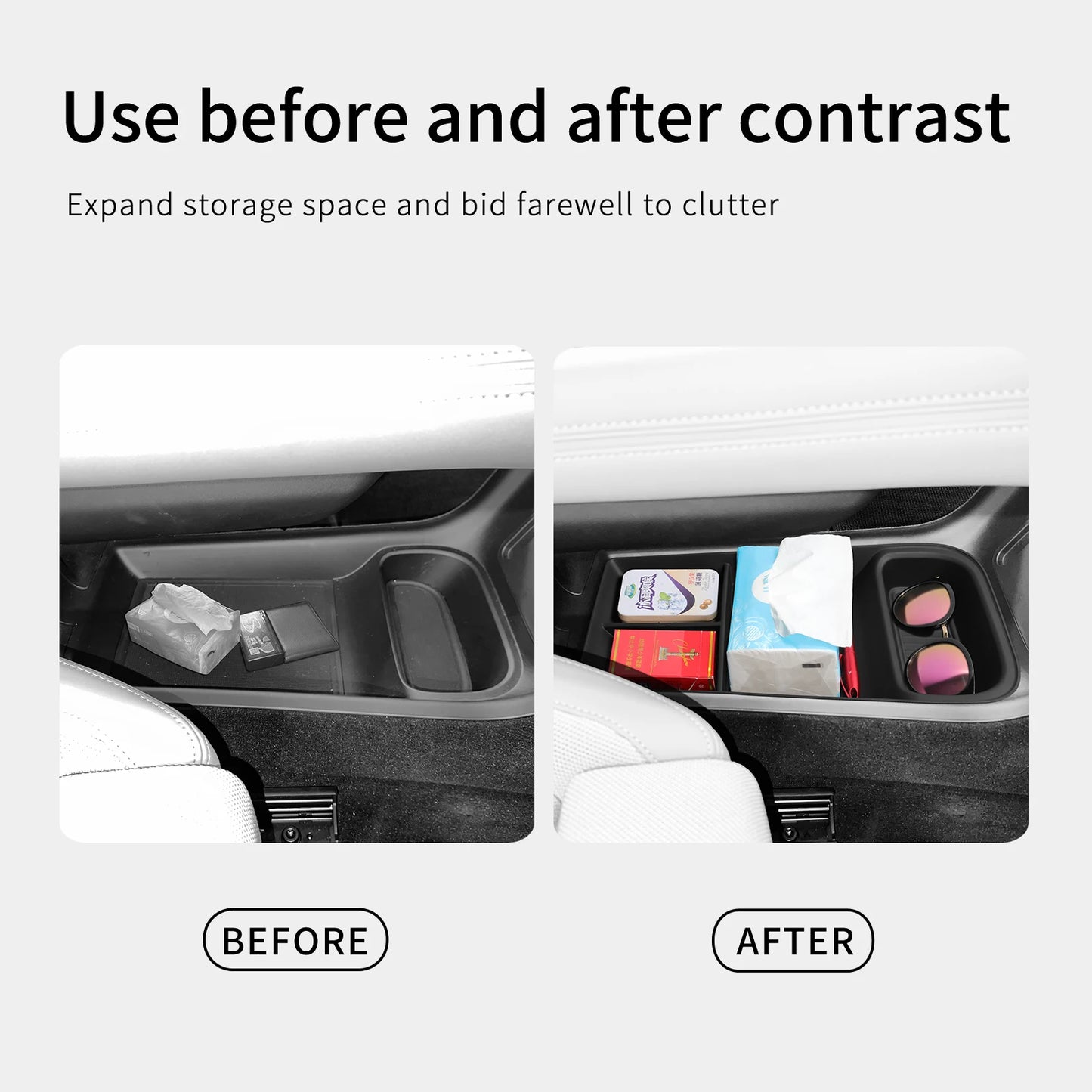 Smabee LHD for Polestar 4 2023 2024 Car Storage Box Center Console Lower Layer Storage Tray Organizer Interior Accessories Black