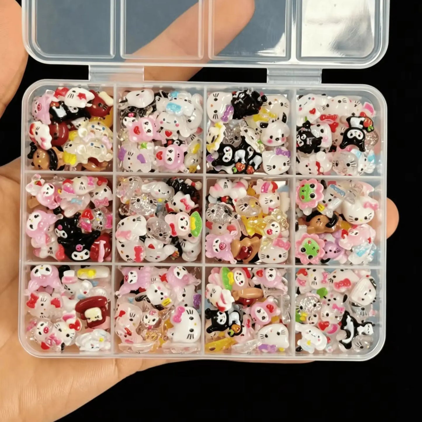 120PCS Boxed Mixed Sanrio Nail Charms Kuromi Cinnamoroll My Melody Resin Nail Decor DIY Manicure Nail Art Accessories