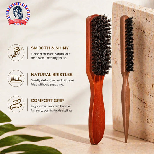 1/2Pcs Wooden Handle Bristle Hair Brush Set , Frizz-Reducing Scalp Massage Comb for All Hair Types