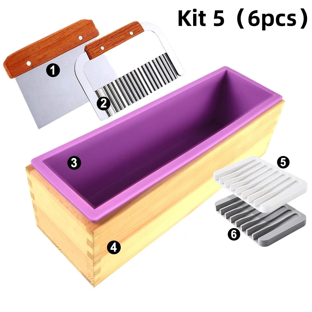 Rectangular Handmade Soap Molds Kit with Cutter DIY 42 Oz Flexible Silicone Wooden Box Soap Mold Mermaid Fish Tail Mold Gifts