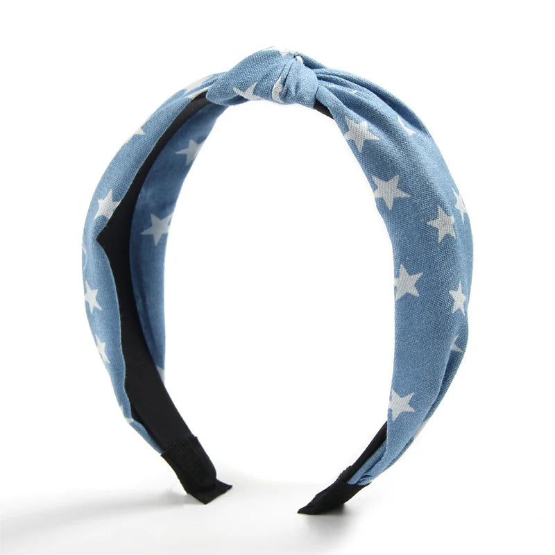 1/3pcs Knotted Print Denim Cloth Headband for Women Girls Shopping Face Wash Hair Hoop Simple Denim Headpiece