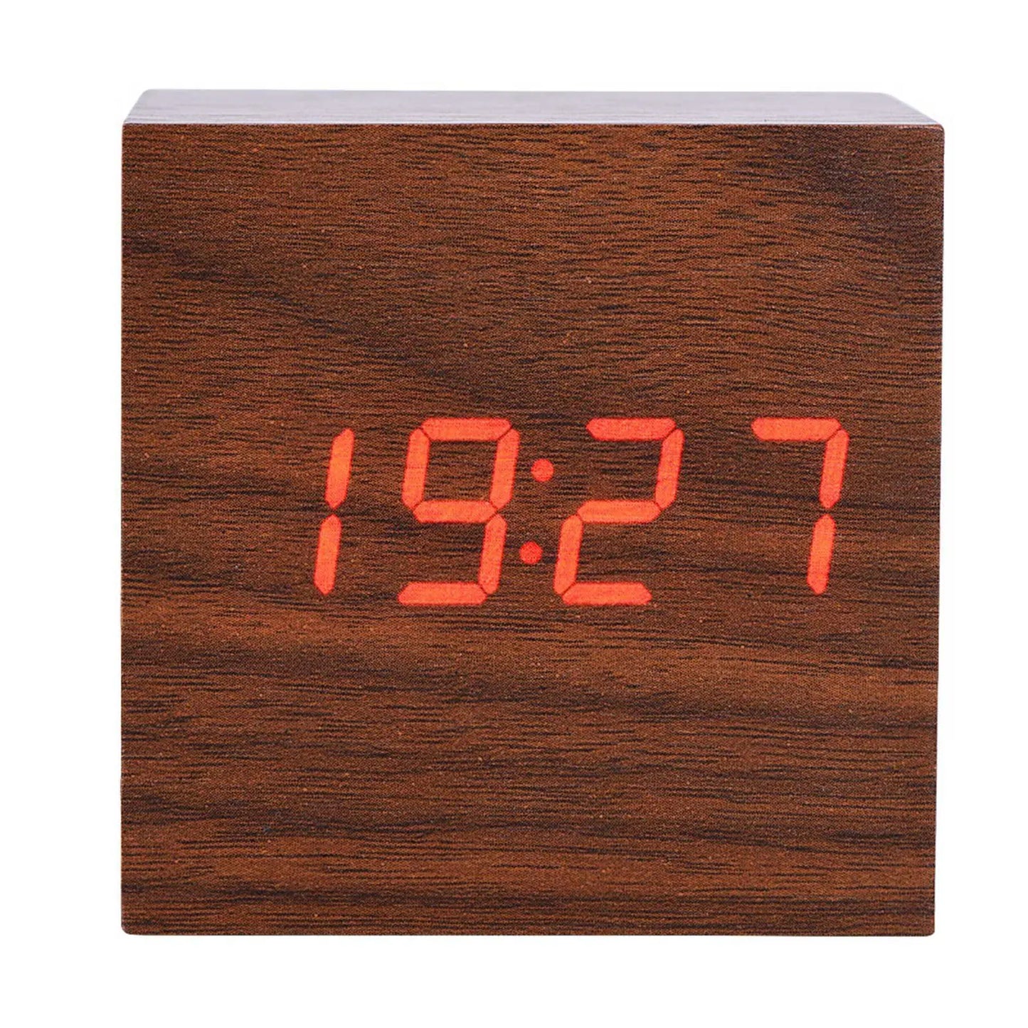 Wooden Digital Alarm Clock with LED Display Voice-activated or constant-on mode Powered by 3 AAA batteries or USB power cable