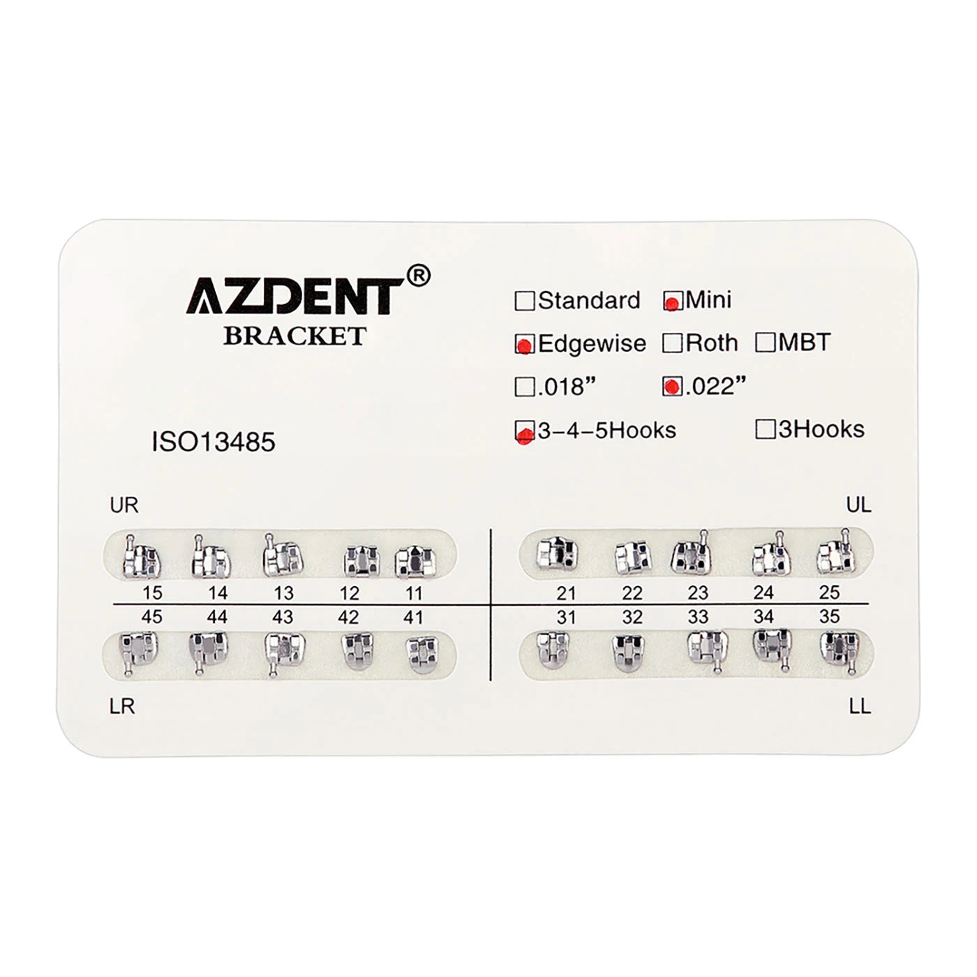 1pack AZDENT Dental Orthodontic Brackets  Mini / Standard Roth / MBT / Edgewise 022/018 Slot Hook 3/345