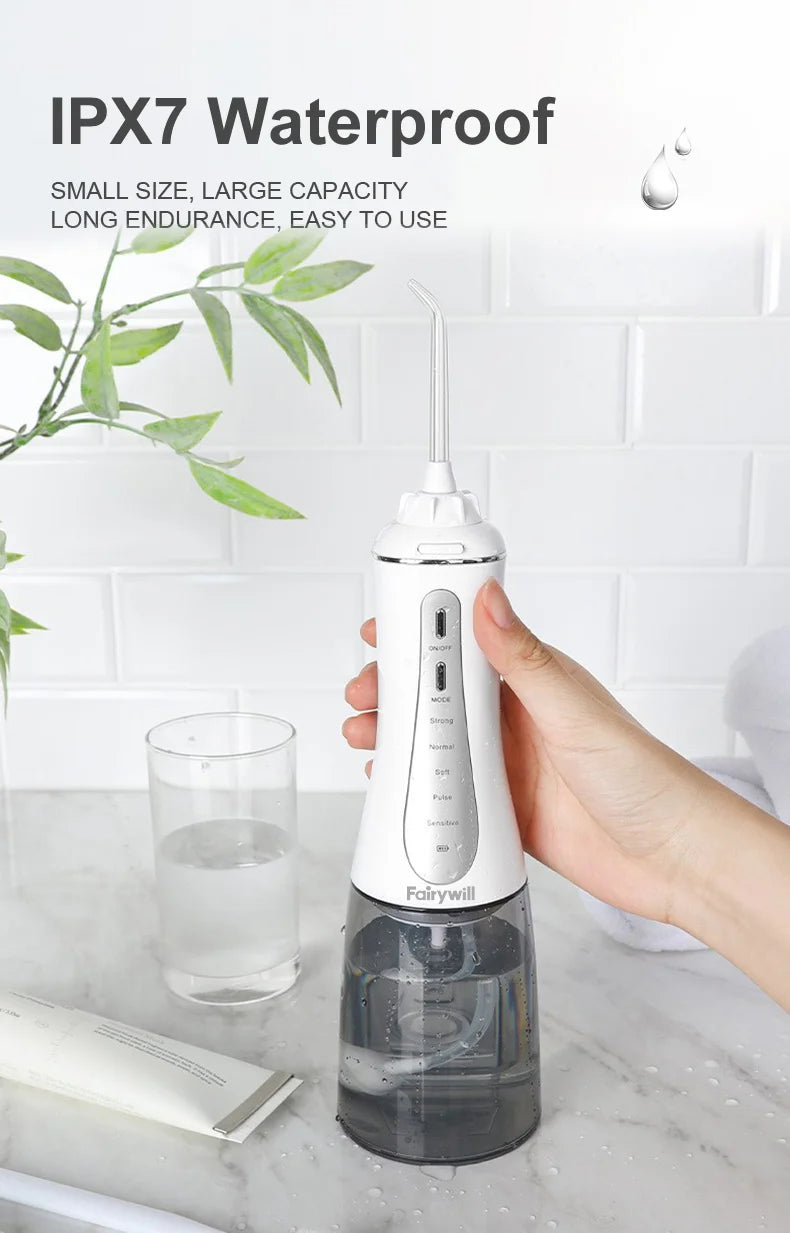 Oral Irrigator Fairywill Water Flosser 5 Modes Portable Dental Water Jet 350ML Water Tank Teeth Cleaner USB Charge Waterproof