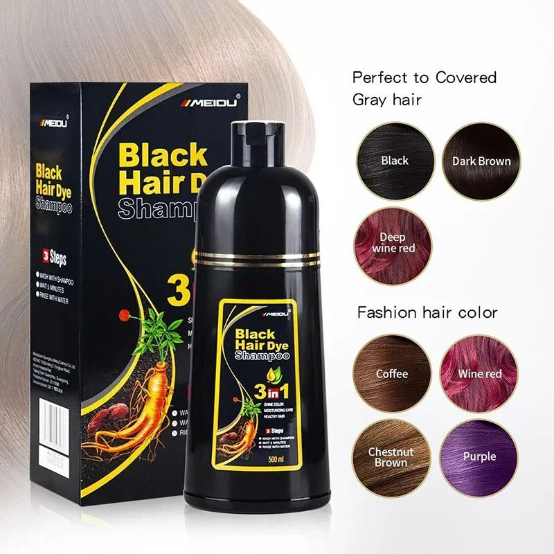 3 In 1 Instant Coloring Shampoo 500ml Natural Black Color for Men Women Hair Dye Herbal Brown Purple Hair Dye Shampoo