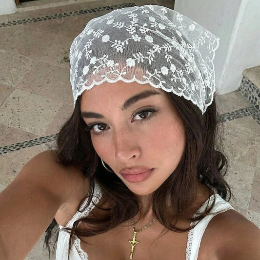 Newest Pattern Lace Embroidery Triangle Scarf Floral Bandana Women Vintage Triangular Headscarf Girls Elegant Hair Accessories