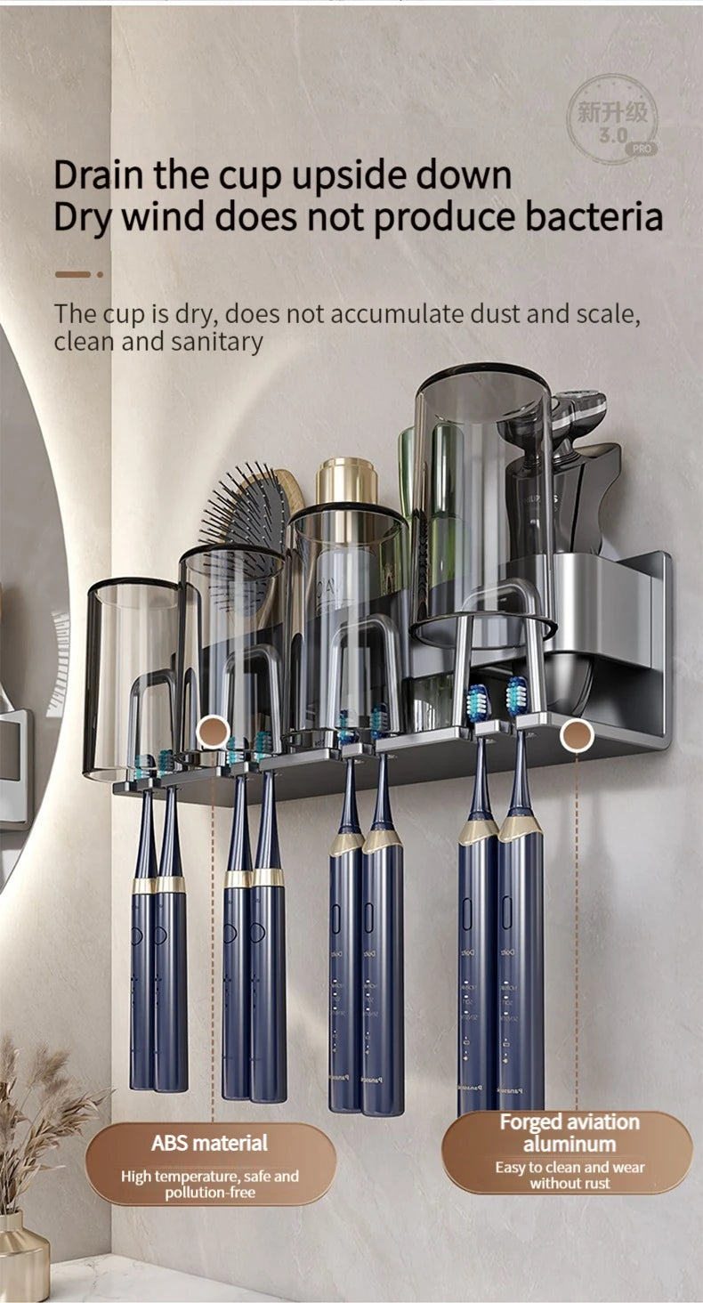 Toothbrush Holder Toothpaste Holder Electric Toothbrush Holder Space Aluminum Punch-Free Toilet Bathroom Shelf Rack