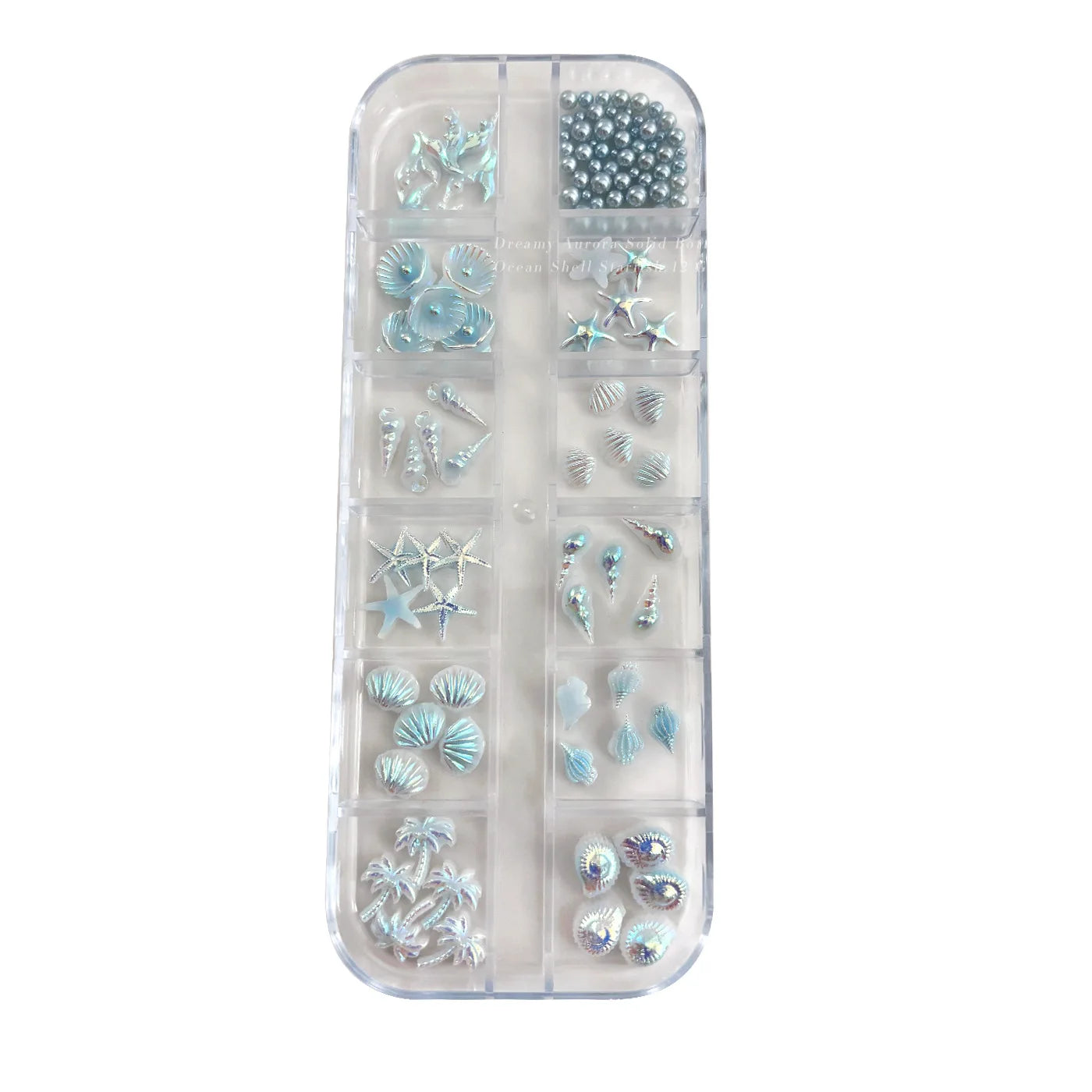 YYM 12 Grid Starfish Shell Nail Jewelry Set Box Conch Coconut Tree DIY Kit with Diamond Accessories for Nail Art