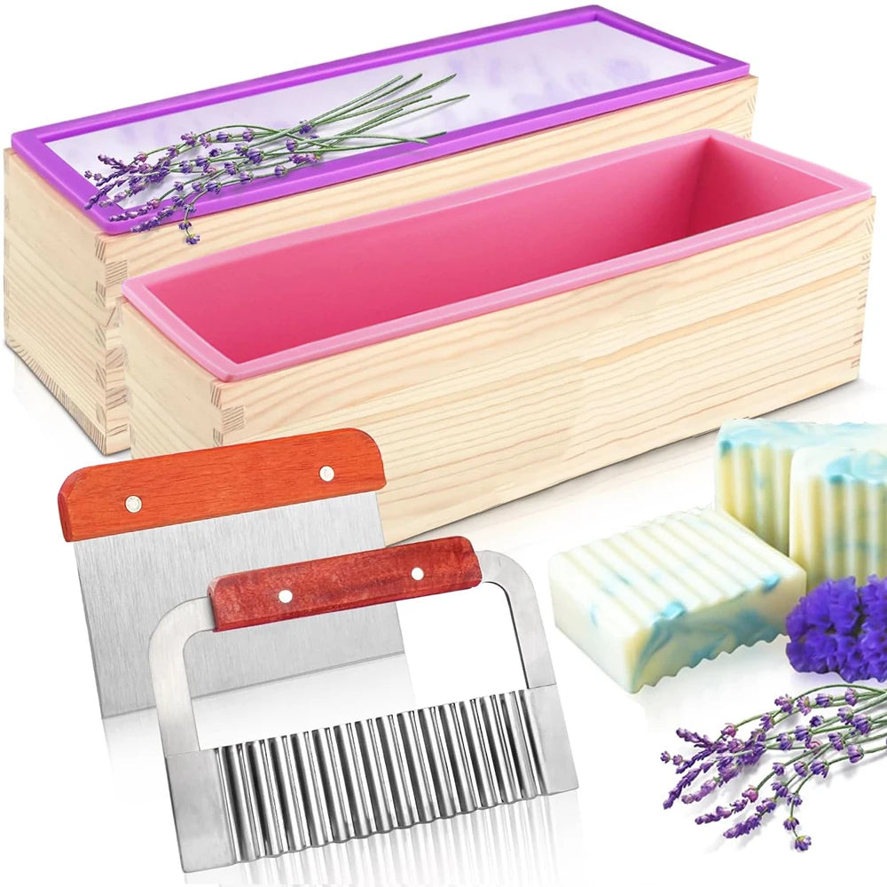 Rectangular Handmade Soap Molds Kit with Cutter DIY 42 Oz Flexible Silicone Wooden Box Soap Mold Mermaid Fish Tail Mold Gifts
