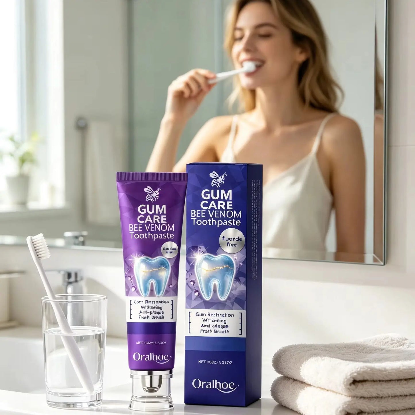 Oralhoe Bee Venom Toothpaste Gum Care Remove Teeth Stains Gum Restoration Dental Plaque Remover for Teeth Whitening Toothpaste