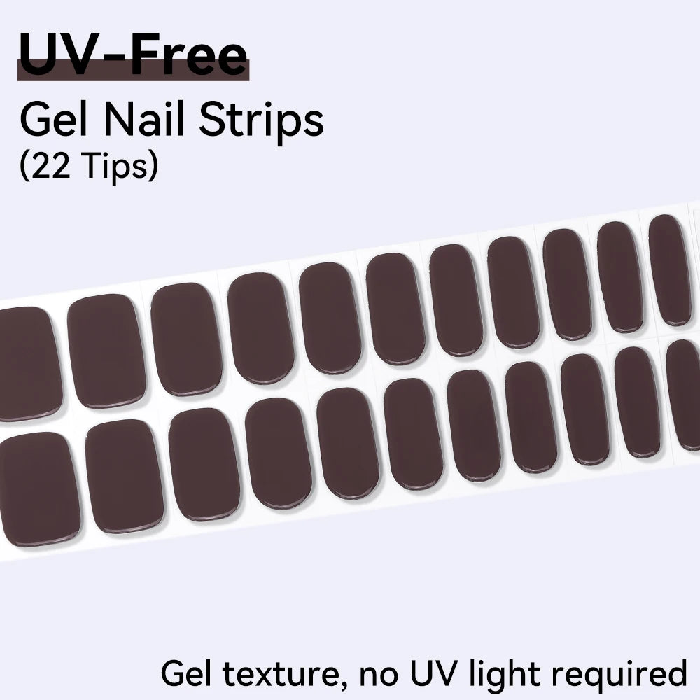 UV FREE Fully Cured Gel Nail Strips 16/22 Tips Self Adhesive Gel Nail Stickers DIY Nail Art Manicure DON'T NEED UV LAMP