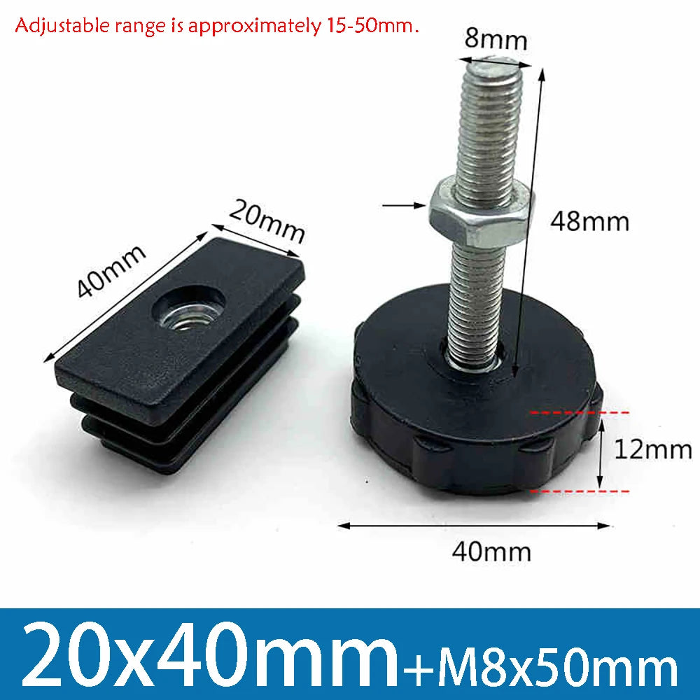 1-10Pcs Table Leg Plug With Nut and Adjustable Feet M8/M0x50/100mm Black Square/Round Furniture Rack Height Adjustable Foot Cup