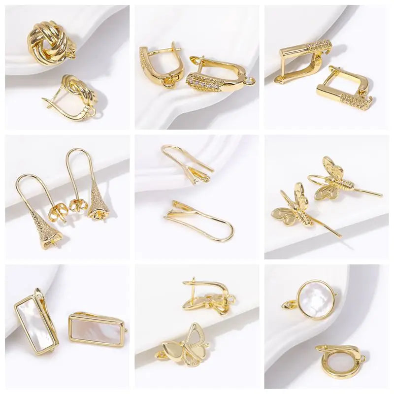 18K Gold Plated Brass With Center U-Bar And Open Ring Cable Chain Ear Thread Ear Wire Earrings DIY Earring Making Supplies