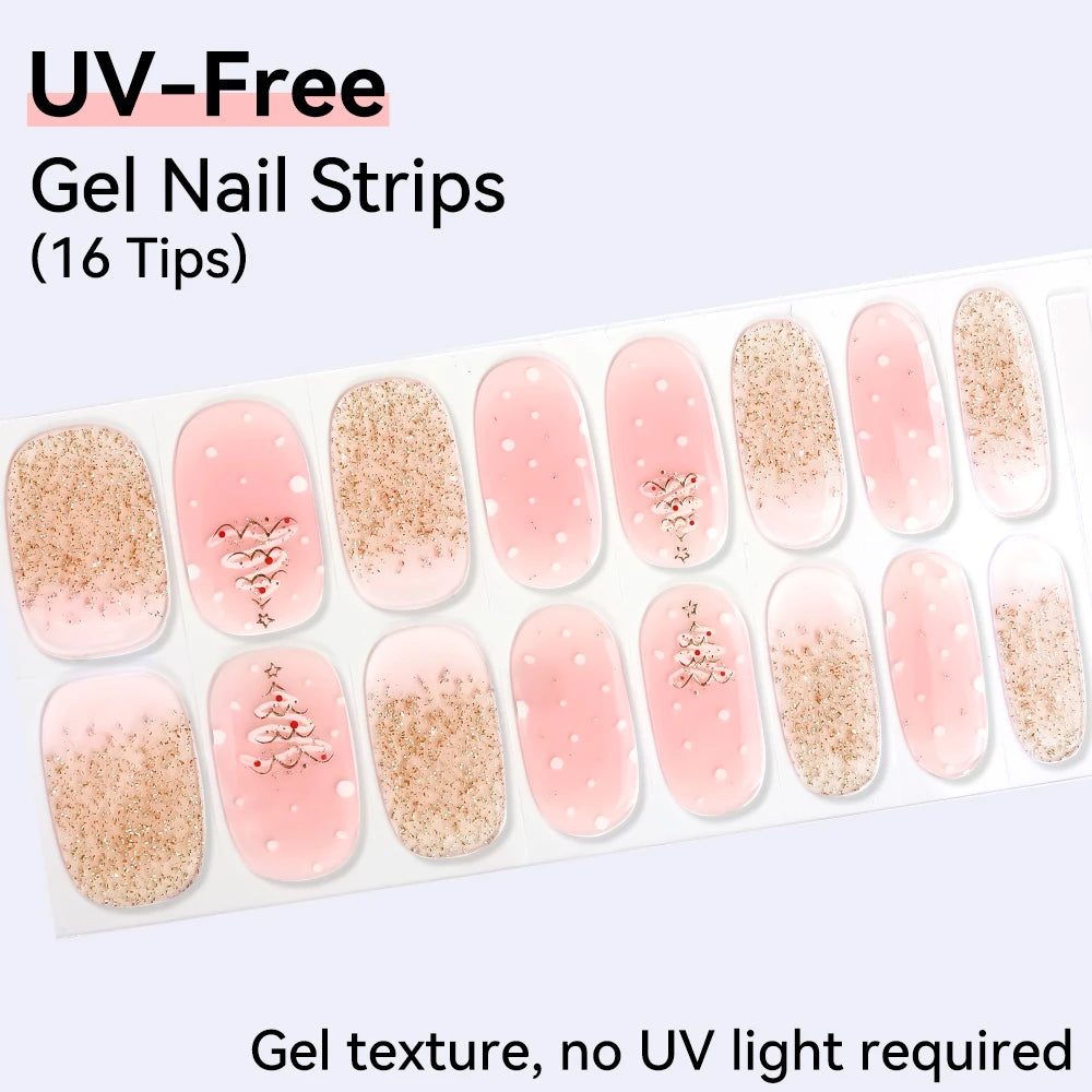 UV FREE Fully Cured Gel Nail Strips 16/22 Tips Self Adhesive Gel Nail Stickers DIY Nail Art Manicure DON'T NEED UV LAMP