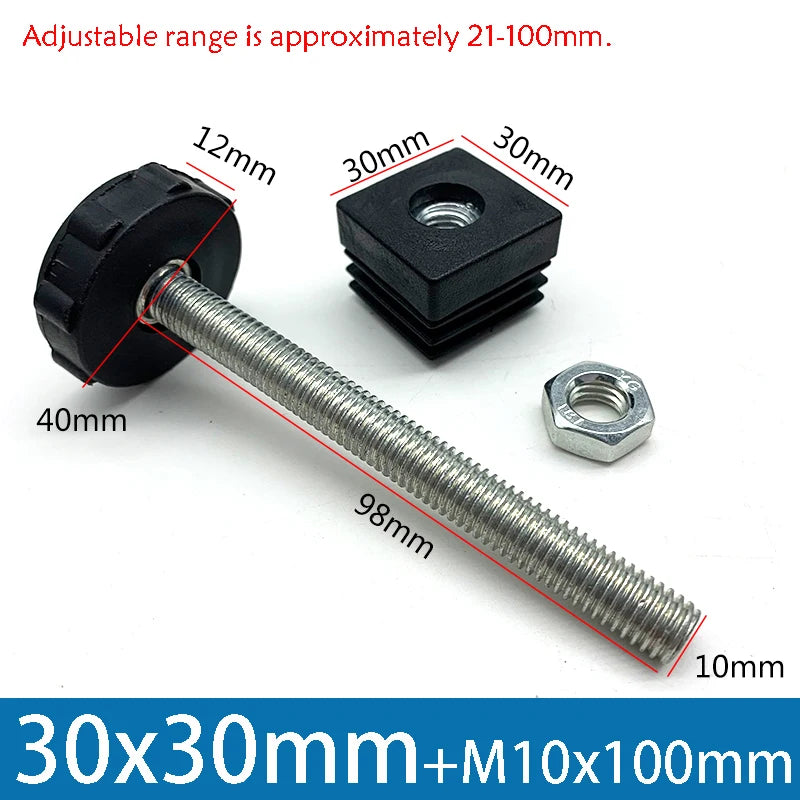 1-10Pcs Table Leg Plug With Nut and Adjustable Feet M8/M0x50/100mm Black Square/Round Furniture Rack Height Adjustable Foot Cup