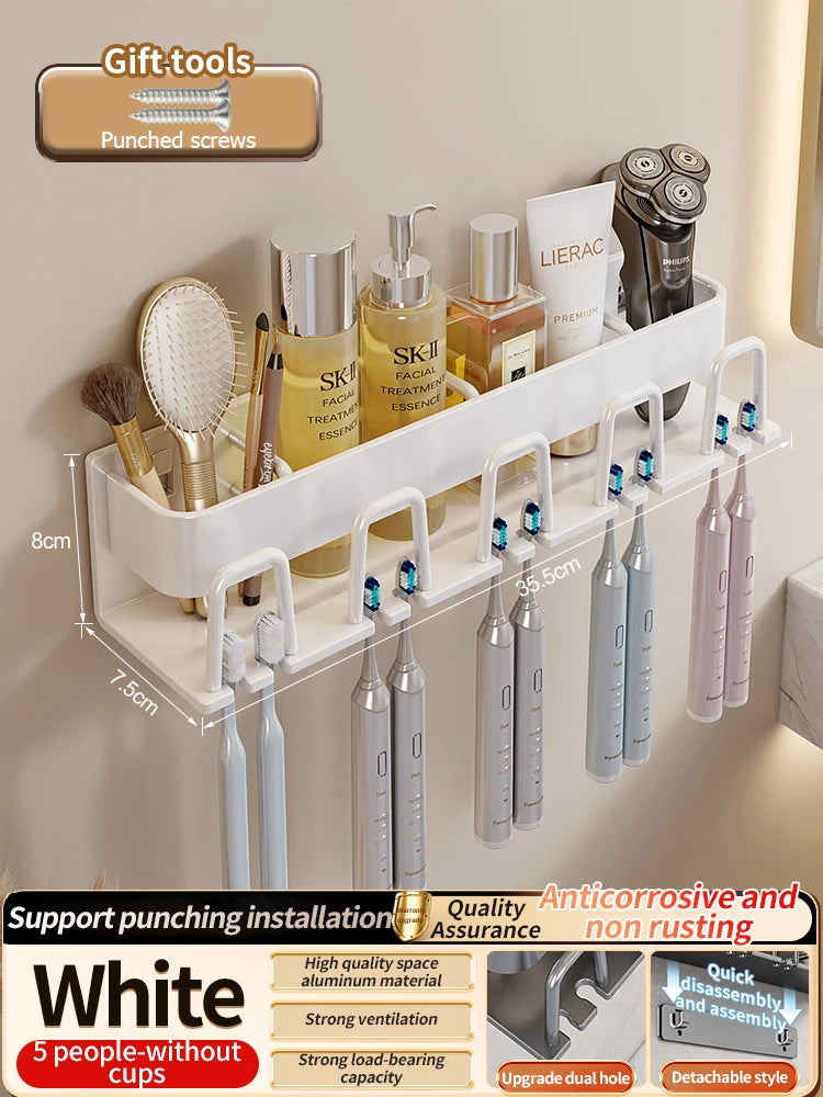 Toothbrush Holder Toothpaste Holder Electric Toothbrush Holder Space Aluminum Punch-Free Toilet Bathroom Shelf Rack