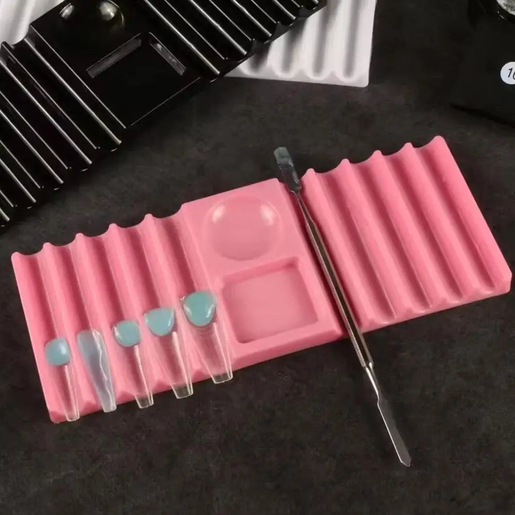 Nail Art Palette Multi Functional Brush Holder Polish Mixing Well Rhinestone Storage Organizer Easy Clean Salon Home Use