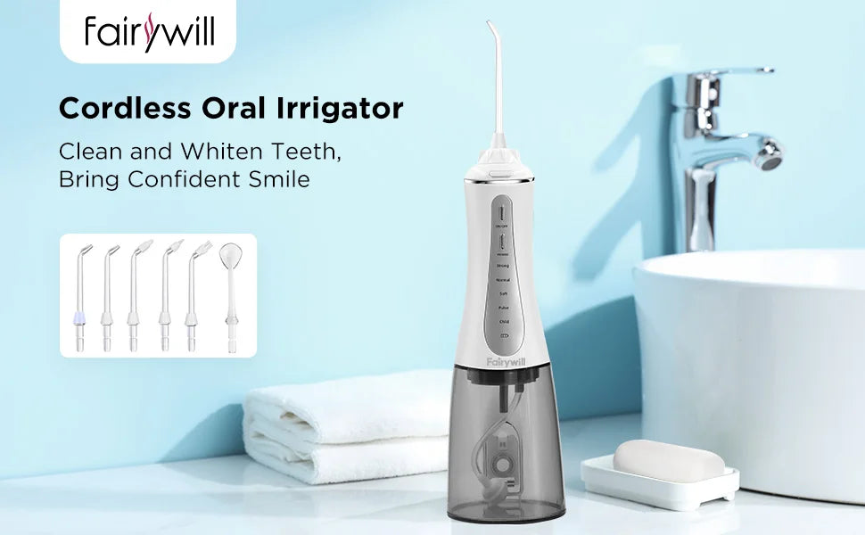 Oral Irrigator Fairywill Water Flosser 5 Modes Portable Dental Water Jet 350ML Water Tank Teeth Cleaner USB Charge Waterproof