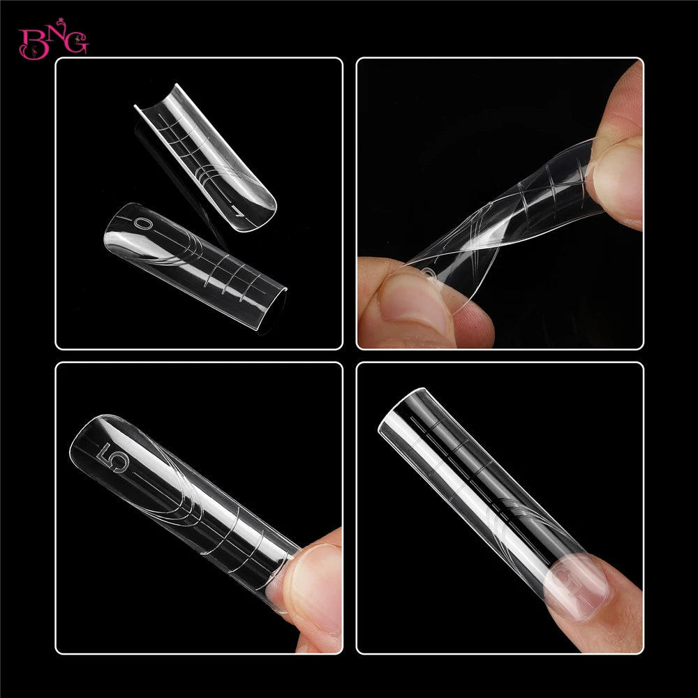 BNG 140Pcs Poly Extension Gel Dual Nail Forms Square Clear Nail Forms Full Cover Nail Molds 14 Sizes