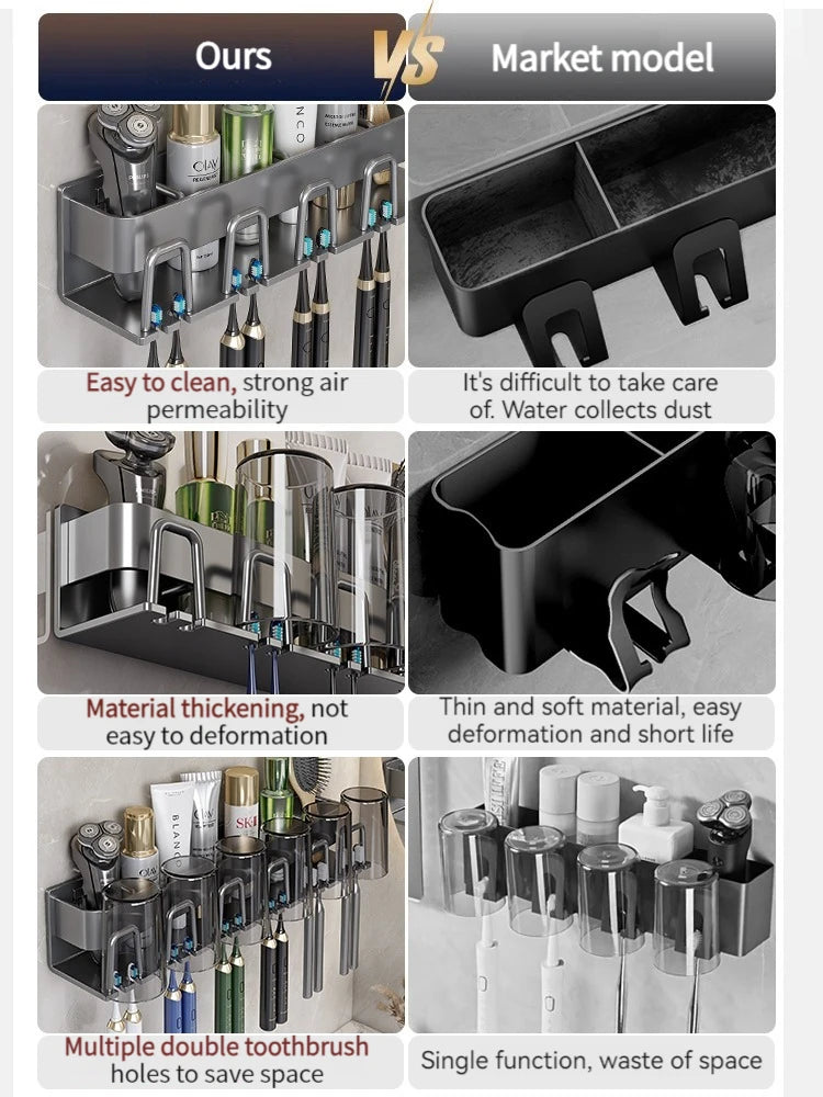 Toothbrush Holder Toothpaste Holder Electric Toothbrush Holder Space Aluminum Punch-Free Toilet Bathroom Shelf Rack