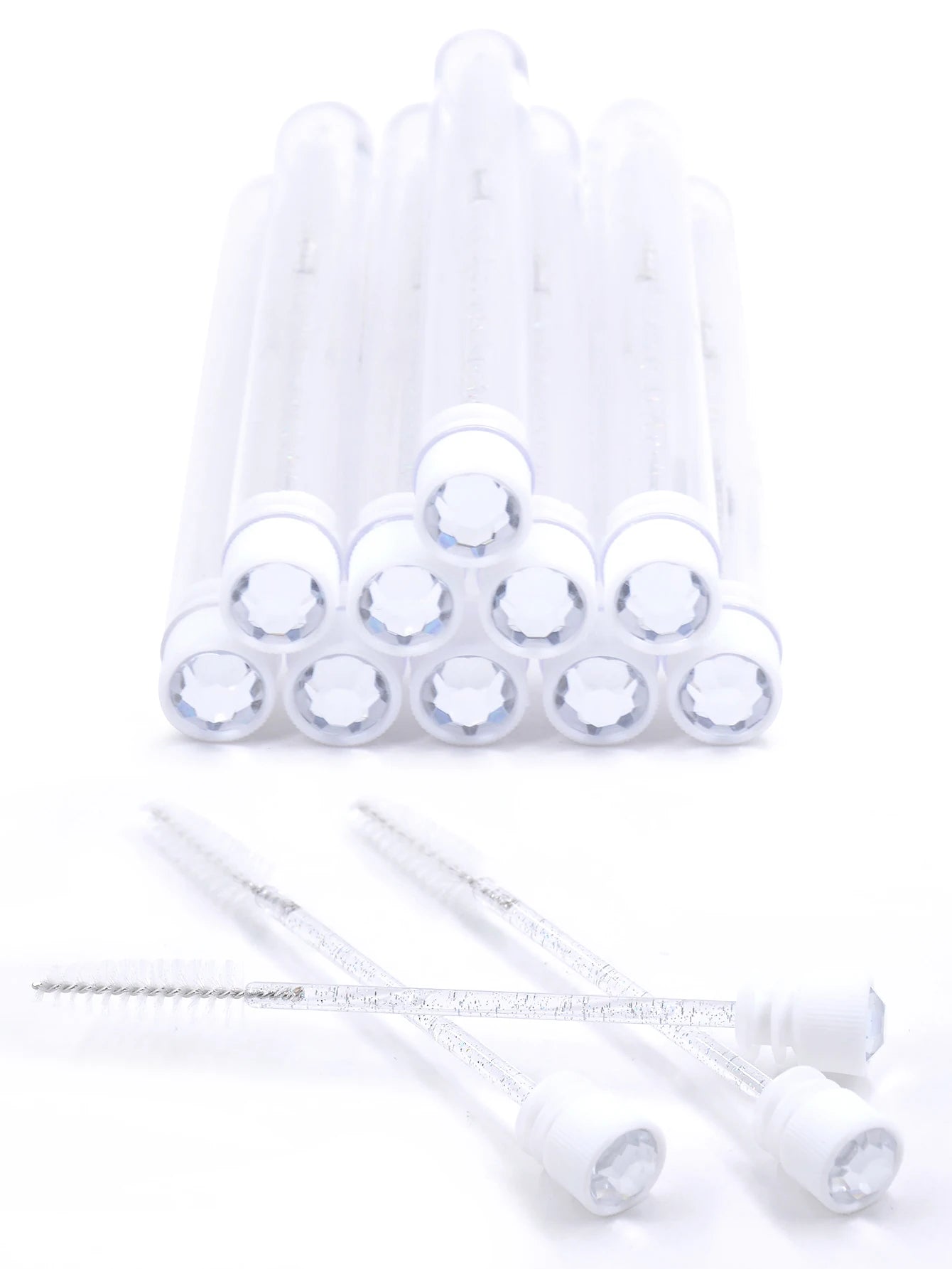 10Pcs Eyelash Brushes Tubes Reusable Lash Mascara Wands Lash Extension Brushes In Case Diamond Eyebrow Brushes Comb Containers