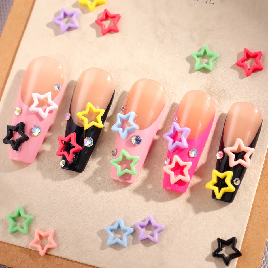 100cs/bag Macaron Hollow Star Nail Charms  Five Pointed Star Nail Art Decoration Kawaii Accessories Manicure Design Supplies