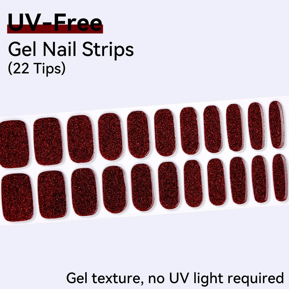 UV FREE Fully Cured Gel Nail Strips 16/22 Tips Self Adhesive Gel Nail Stickers DIY Nail Art Manicure DON'T NEED UV LAMP