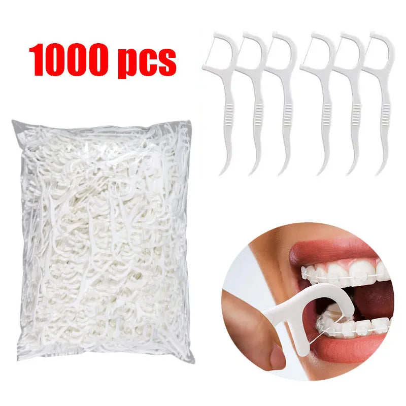 500/1000 pcs Mint Adult Dental Floss Sticks - Ultra-Fine Flosser Home Set - Portable Toothpick Thread Dental Floss Box