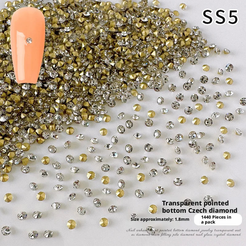 YYM 1440PCS Glitter AB Clear Nail Rhinestones Pointed Bottom Round Glass Crystal Nail Diamond Gems Nail Art Decor Accessories