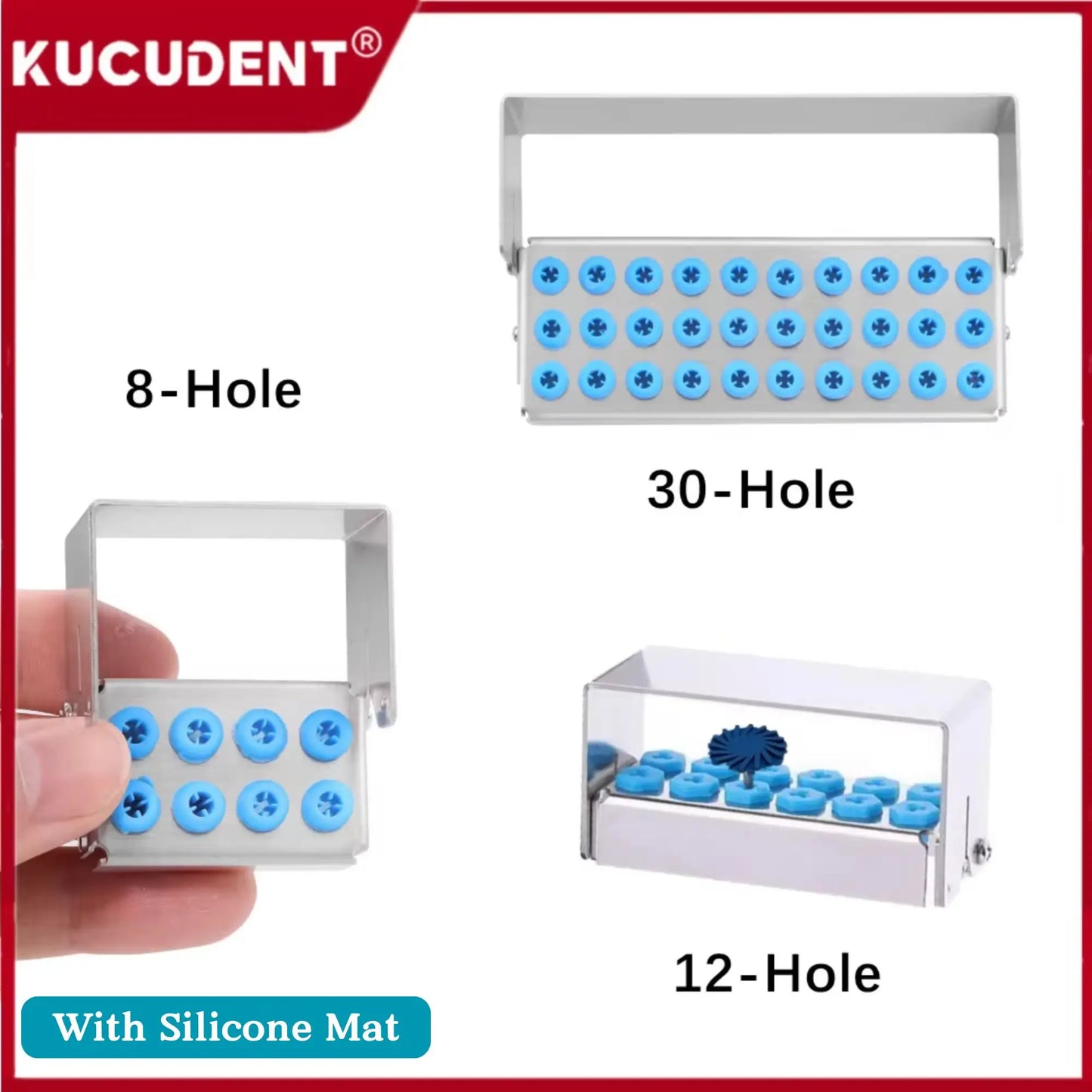 8/12/30 Holes Dental Bur Holder Sterilizer Case Autoclavable Endo File Drills Block for High Speed Bur Organizer Box Silicone