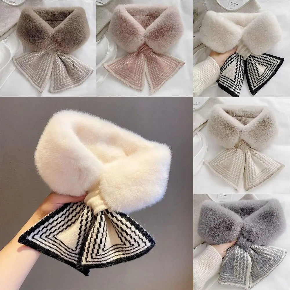 Fashion Accessory Solid Color Winter Neck Warmer Thicken Neck Warmer Cross Collar Scarf Faux Rabbit Fur Scarf for Women Girls