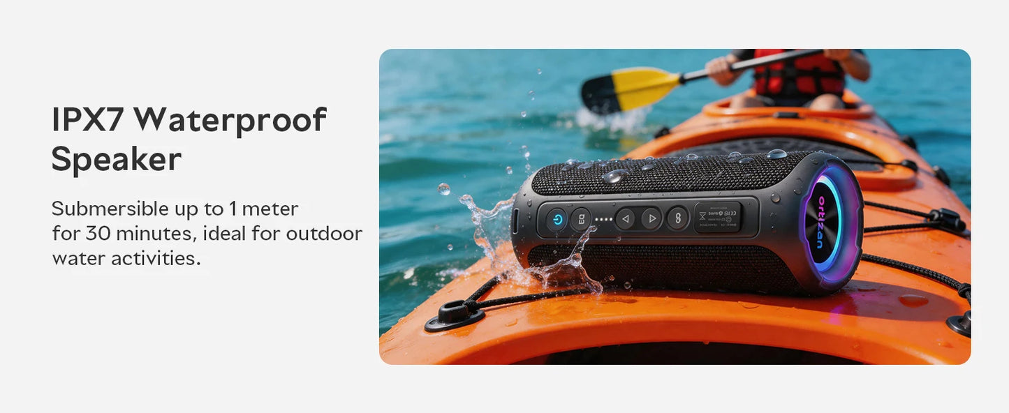 Ortizan Bluetooth Speaker, 40W Peak Outdoor Portable Loud Speakers Wireless with Deep Bass, USB/AUX/TF Card Port, RGB Light, TWS Stereo, EQ, IPX7 Waterproof for Party, Beach, Kayaking, Camping, Backyard, Garage