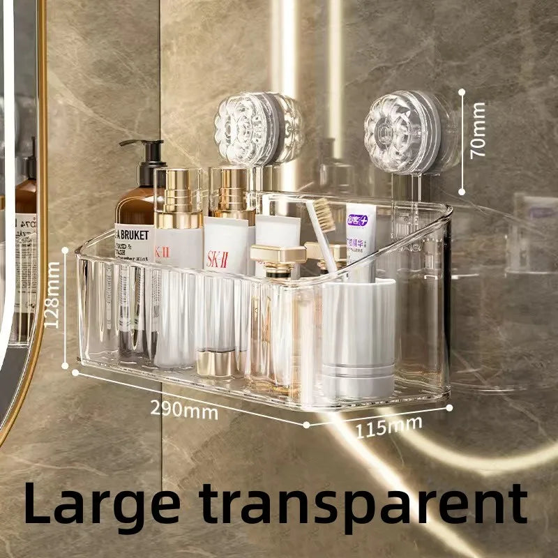 Suction Cup Storage Rack Washbasin Bathroom Toilet Shower Gel Wall Mounted Storage Box Bathroom Organizer Storage Space