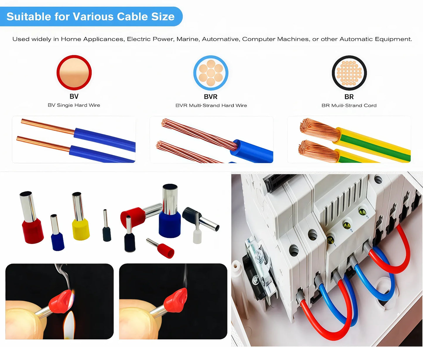 100PCS Insulated Cord End Terminals, AWG 22-6 Wire Ferrules Crimp Connectors, E7508/E1008/E1508/E2508/E4009/E6012/E10-12/E16-12