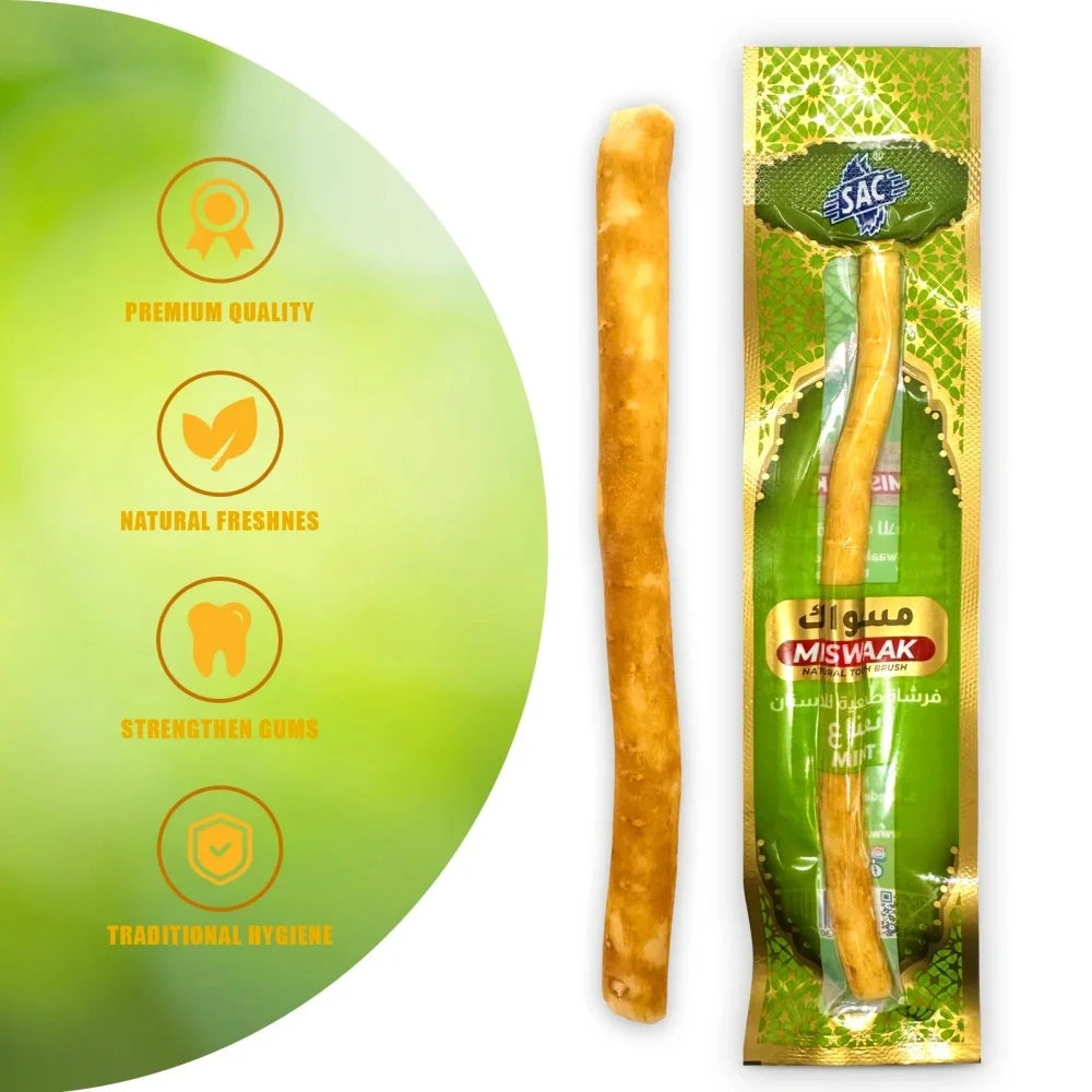 3 Mixed Flavors Miswak Sticks Toothbrush - Natural Arabic Plants For Healthy Teeth , Fresher Breath ( Mint & Original & Clove )
