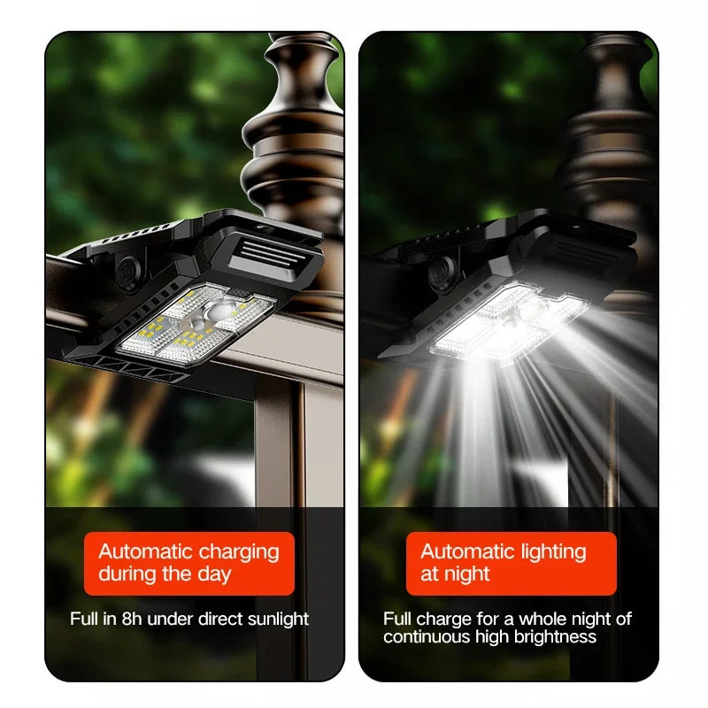 Outdoor Solar Light Clamp On Motion Sensor Lights Waterproof Work Light 3 Light Modes Camping Lamp Fence Walls Garage Led Lamps