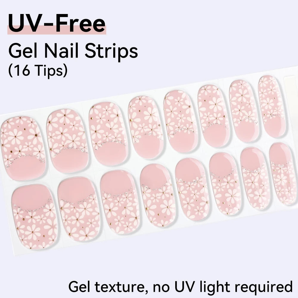 UV FREE Fully Cured Gel Nail Strips 16/22 Tips Self Adhesive Gel Nail Stickers DIY Nail Art Manicure DON'T NEED UV LAMP