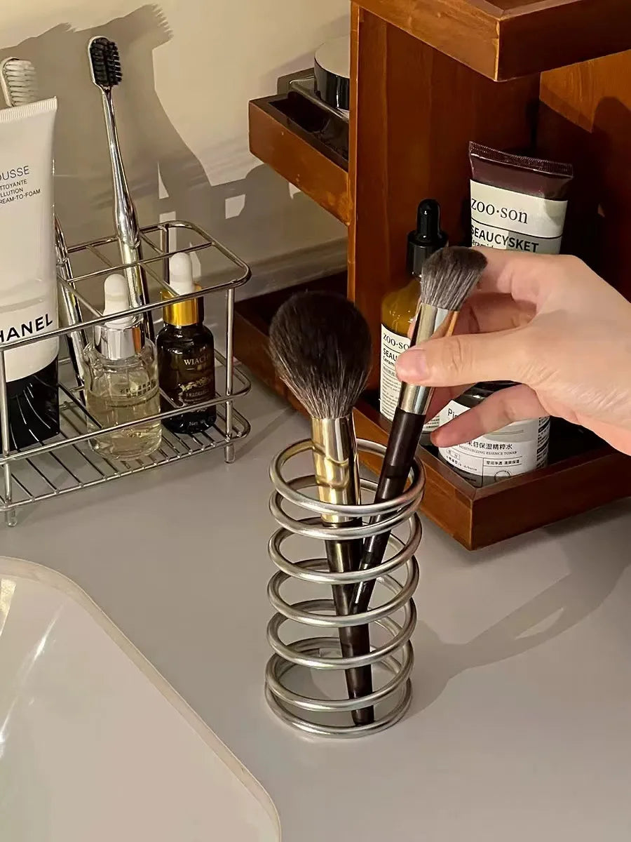 Stainless Steel Toothbrush Holder Metal Bathroom Accessories Tool for Toothpaste Makeup Brush Storage Rack Home Decoration